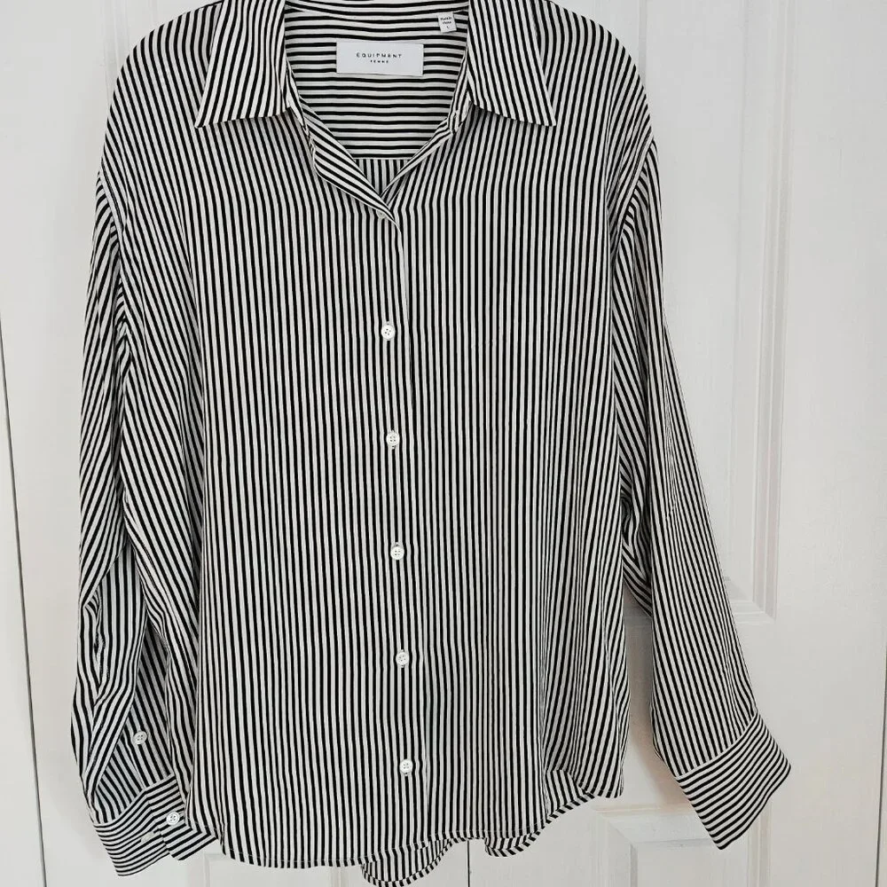 Eqipment Essential Silk Striped Long Sleeved Shirt sz L - Picture 4 of 7